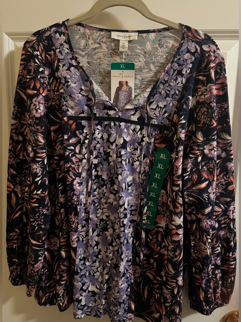 NWT Vintage America floral peasant top. Size XL